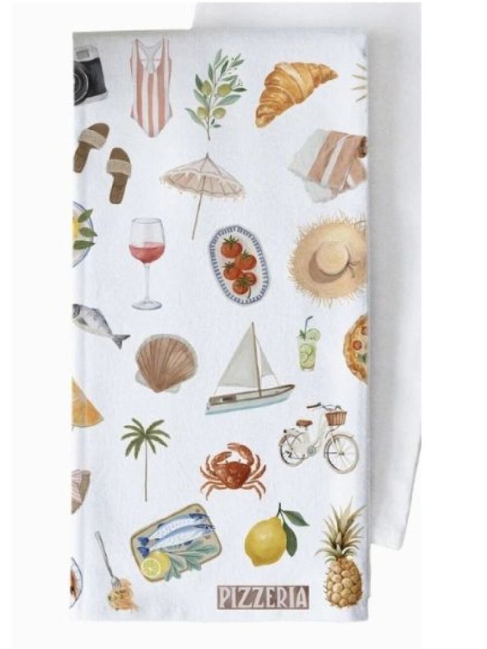 NWT Porter Lane Home (PLH) "VACANZA IN ITALIA" Tea Towel White WATERCOLOR-STYLE